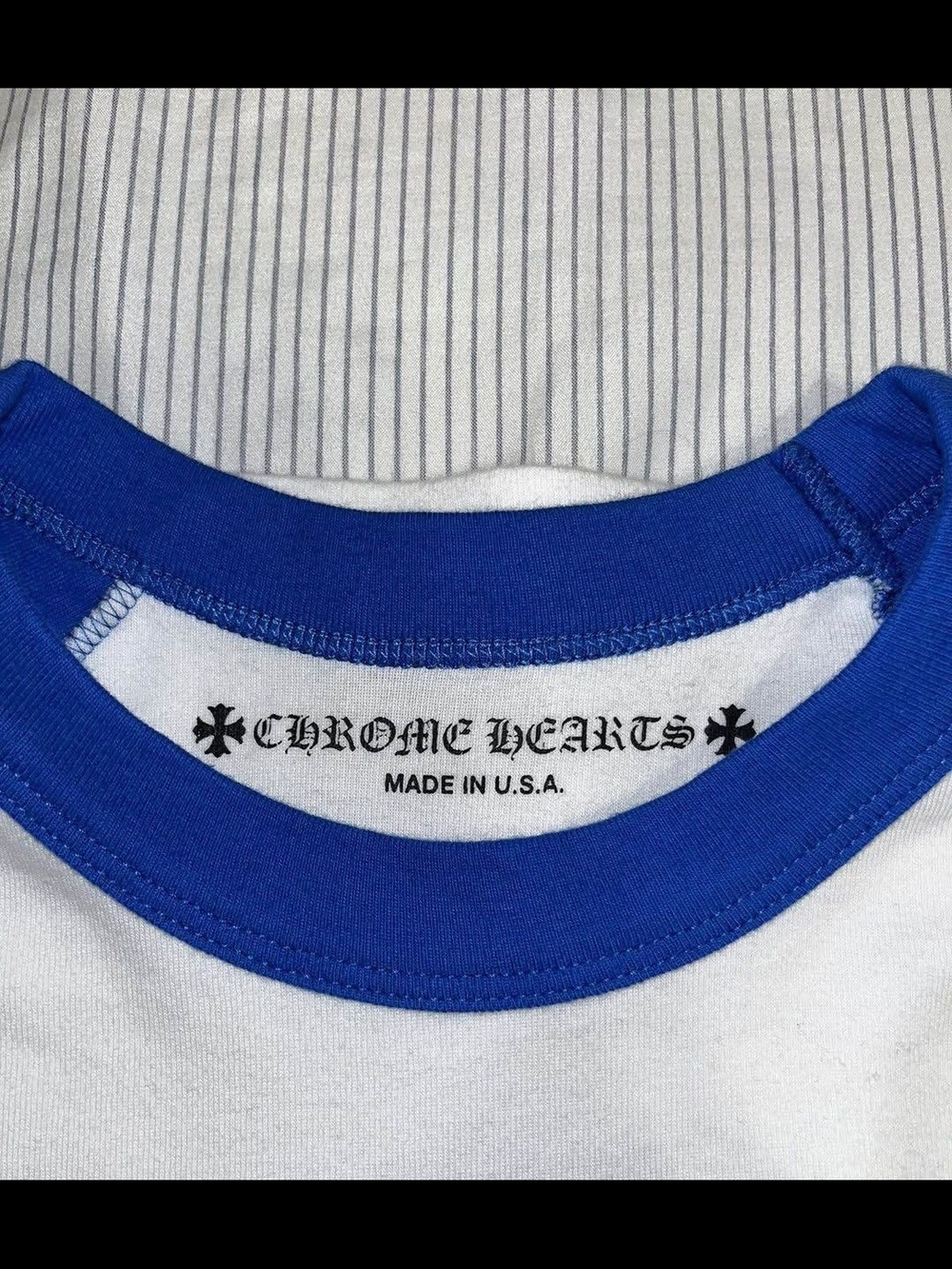 Chrome Hearts White Tee with Blue Ringer Collar